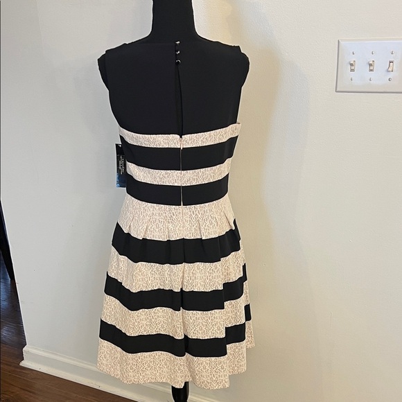 NWT Tahari Black and Cream Striped Lace Dress, Sz 6 - Picture 4 of 13